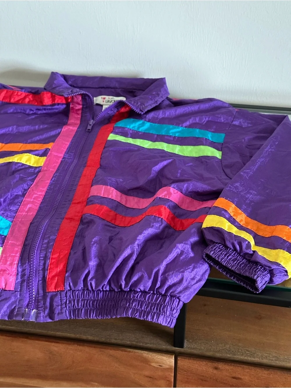 Vintage Kids Lavon Rainbow Windbreaker Jacket Size 14 Purple 80s 90s Colorblock